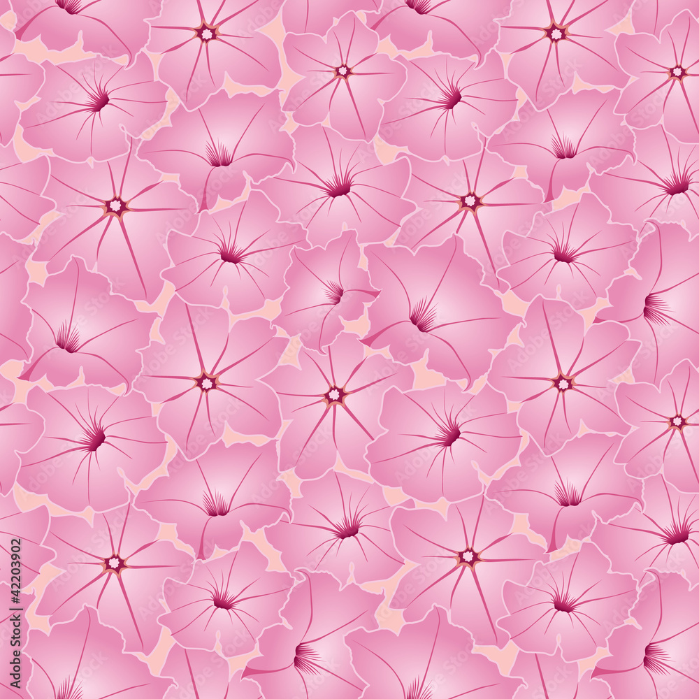 бесшовный фон из розовых цветов петунии, обои, Print