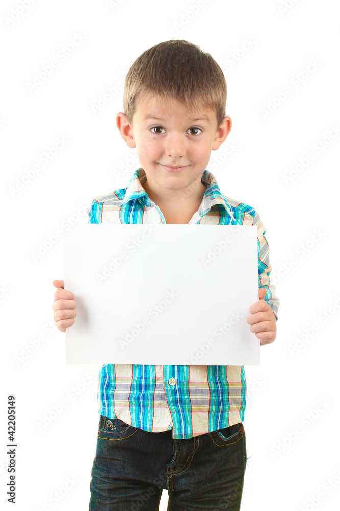 portrait of happy little boy with sheet of paper isolated portrait of happy little boy with sheet of paper isolated