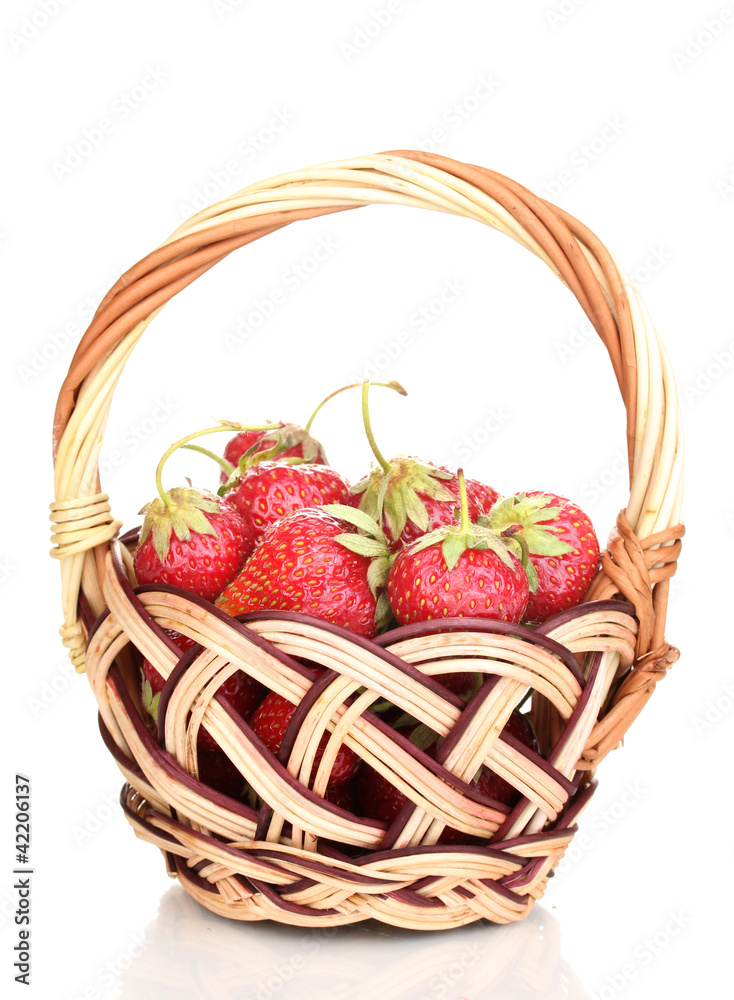 Sweet ripe strawberries in basket isolated on white Sweet ripe strawberries in basket isolated on white
