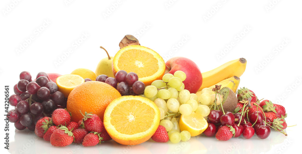 exotic fruits and berries isolated on white