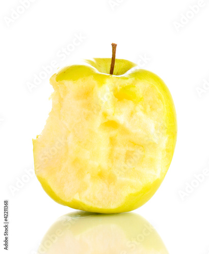 Green bitten apple isolated on white photo