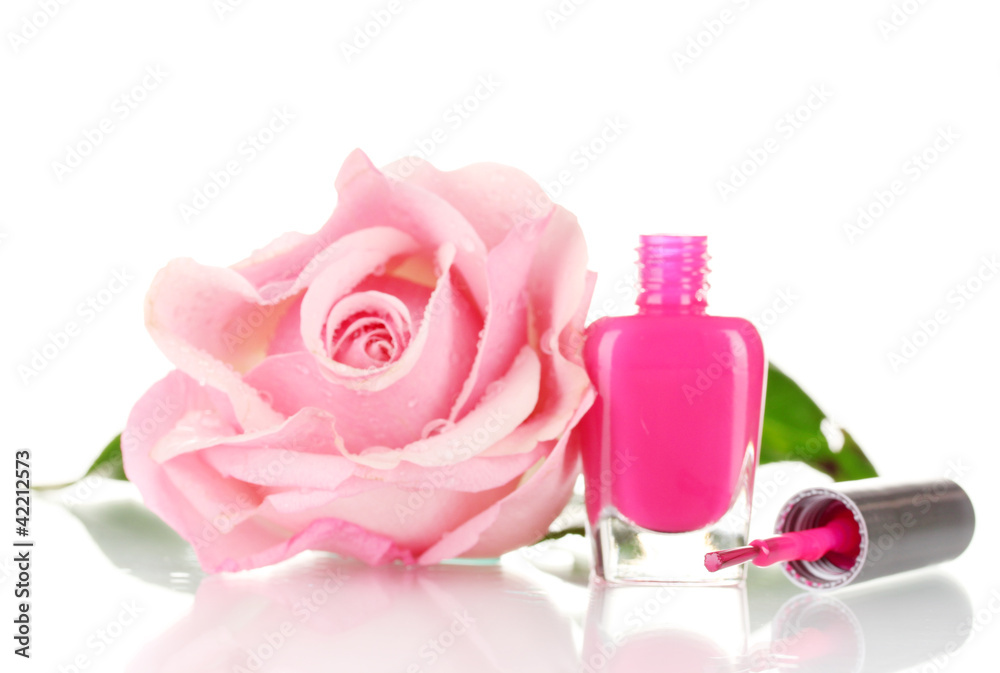 Pink Lacquer and pink rose isolated on white Pink Lacquer and pink rose isolated on white
