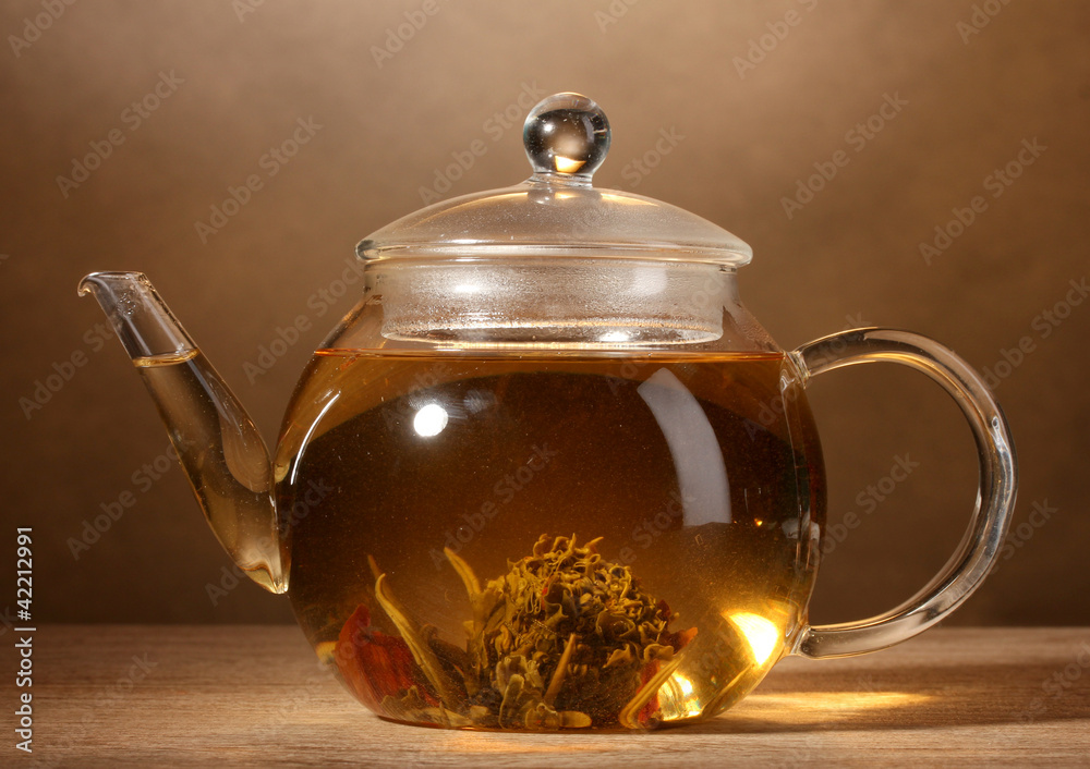 glass teapot with exotic green tea glass teapot with exotic green tea