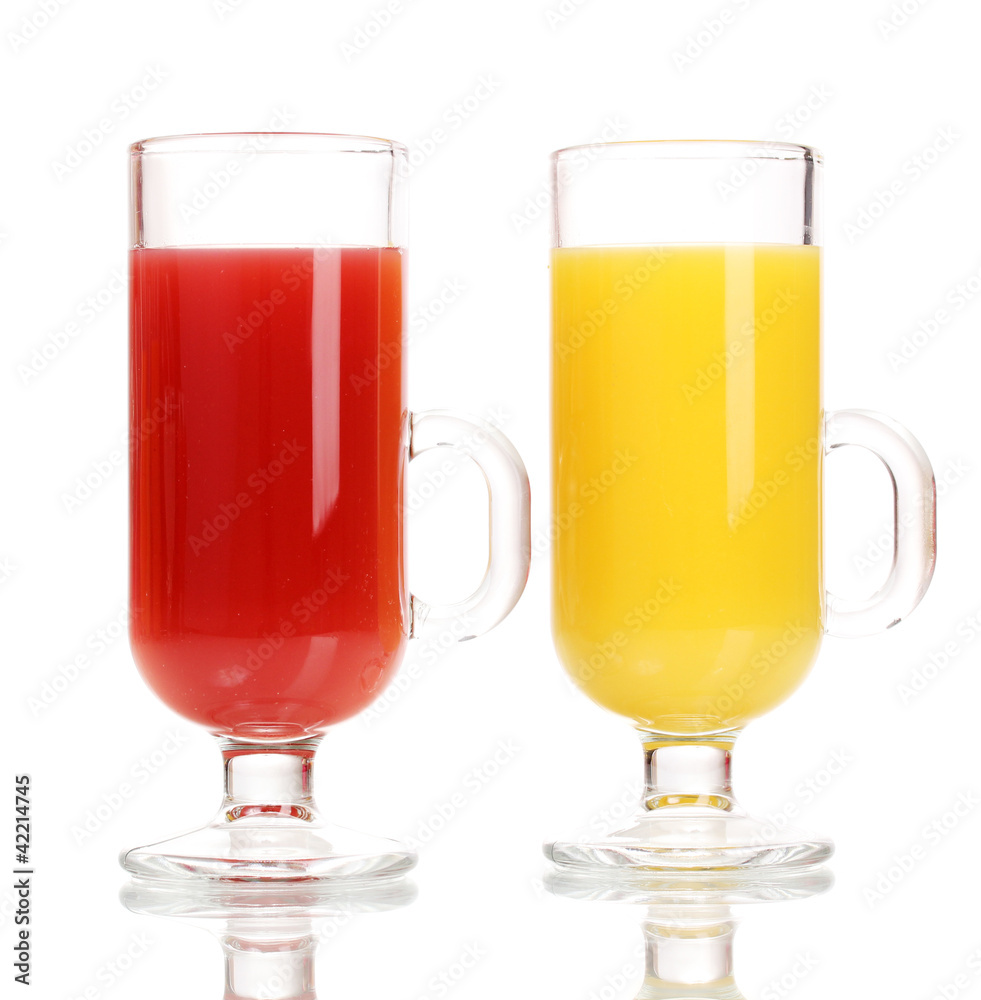 Tropical juices in glasses isolated on white