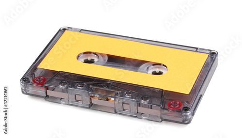Audio cassette with color label isolated on white