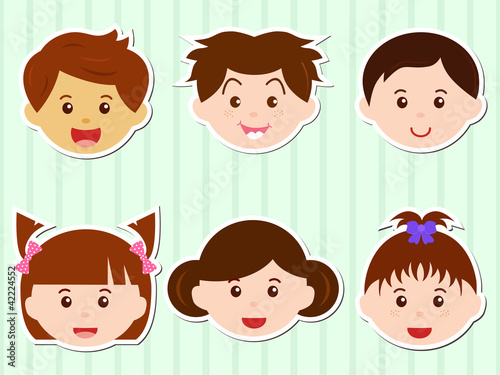 Theme of cute vector Icons: Heads of Girls/Boys with Brown Hair