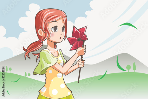 Girl blowing pinwheel