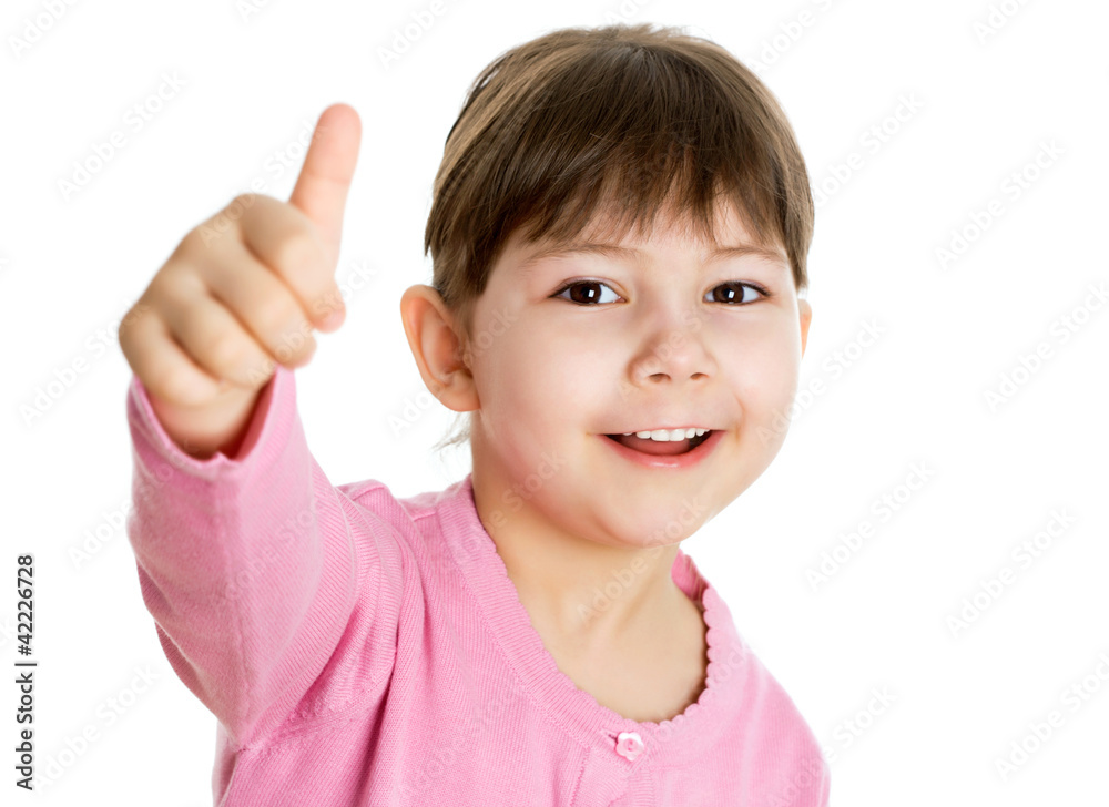 Cheerful girl showing thumbs up Cheerful girl showing thumbs up