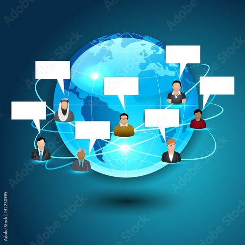 Globe with pointers, signals and social networking icons