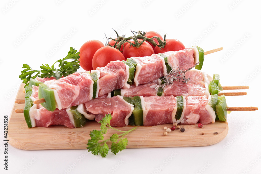 raw meat, skewers