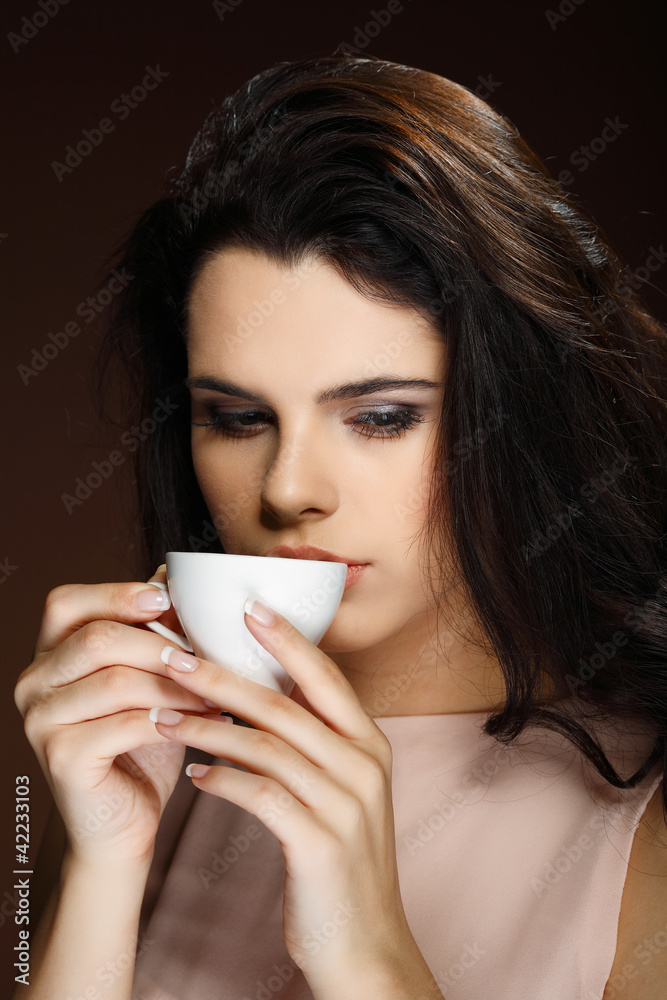 beautiful young girl with the cup of coffee beautiful young girl with the cup of coffee
