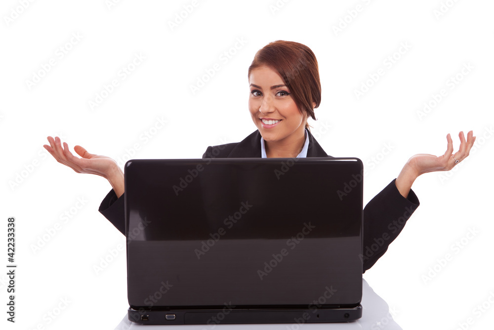 business woman is welcoming you to her desk business woman is welcoming you to her desk