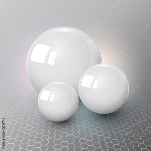 Background design, 3d white spheres on grey.