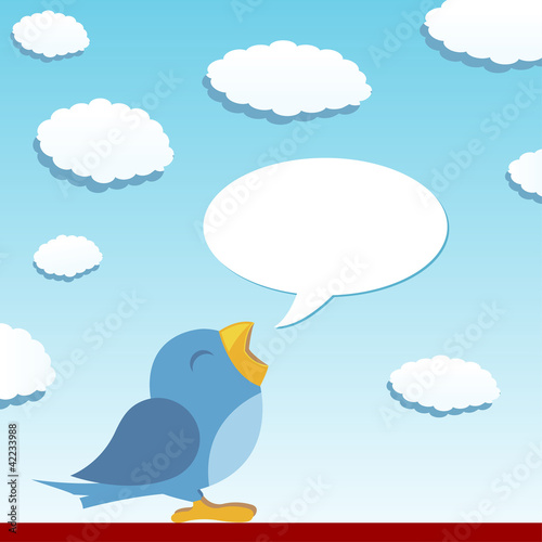 Blue bird spreading the news with talking balloon