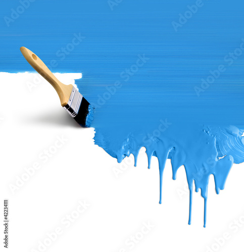 Paintbrush painting dripping blue photo