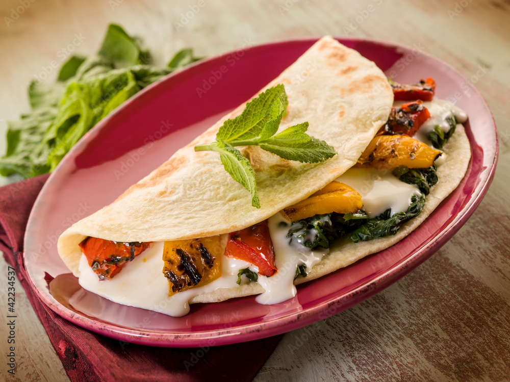 piadina with spinach grilled capsicum and cheese piadina with spinach grilled capsicum and cheese