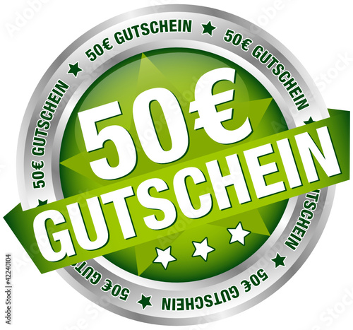 Button Banner "50 € Gutschein" grün/silber