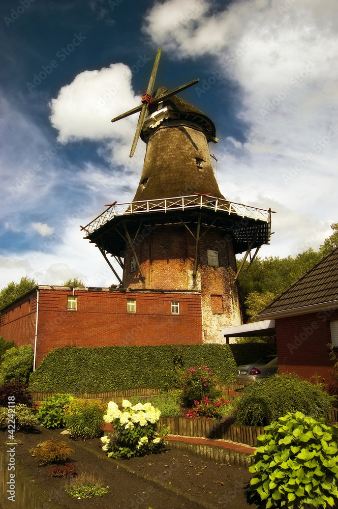 Obraz premium Typisch historische Windmühle in Ostfriesland