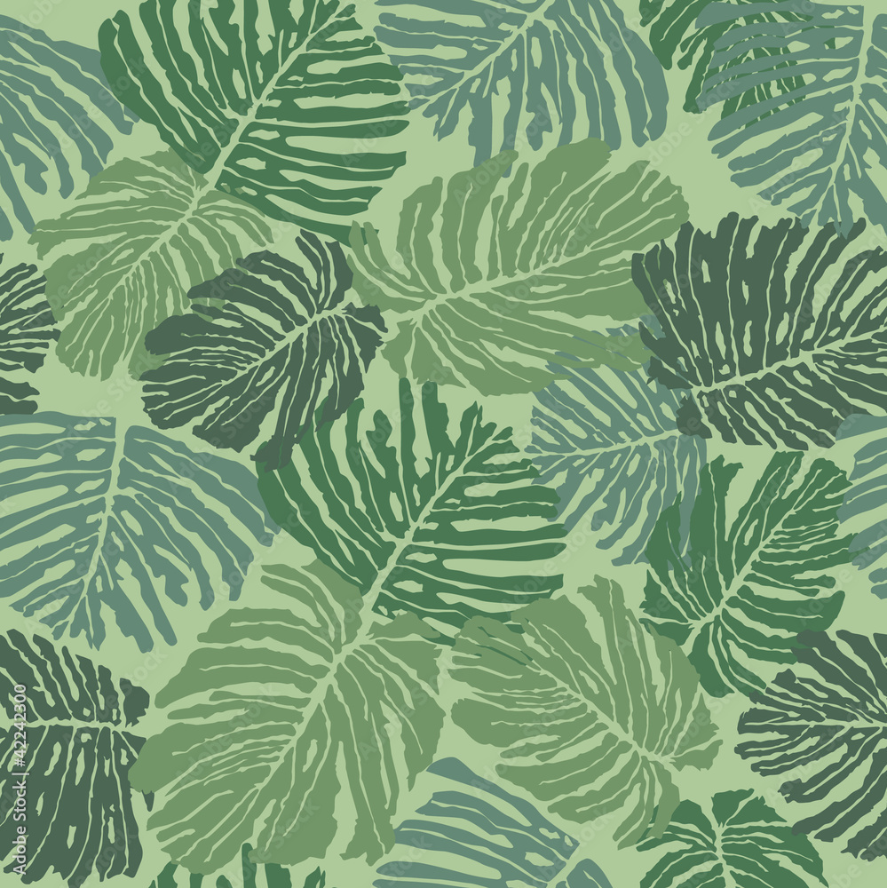 бесшовный фон из зеленых листьев папоротника, Print