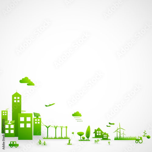 Green city background, urban landscape poster