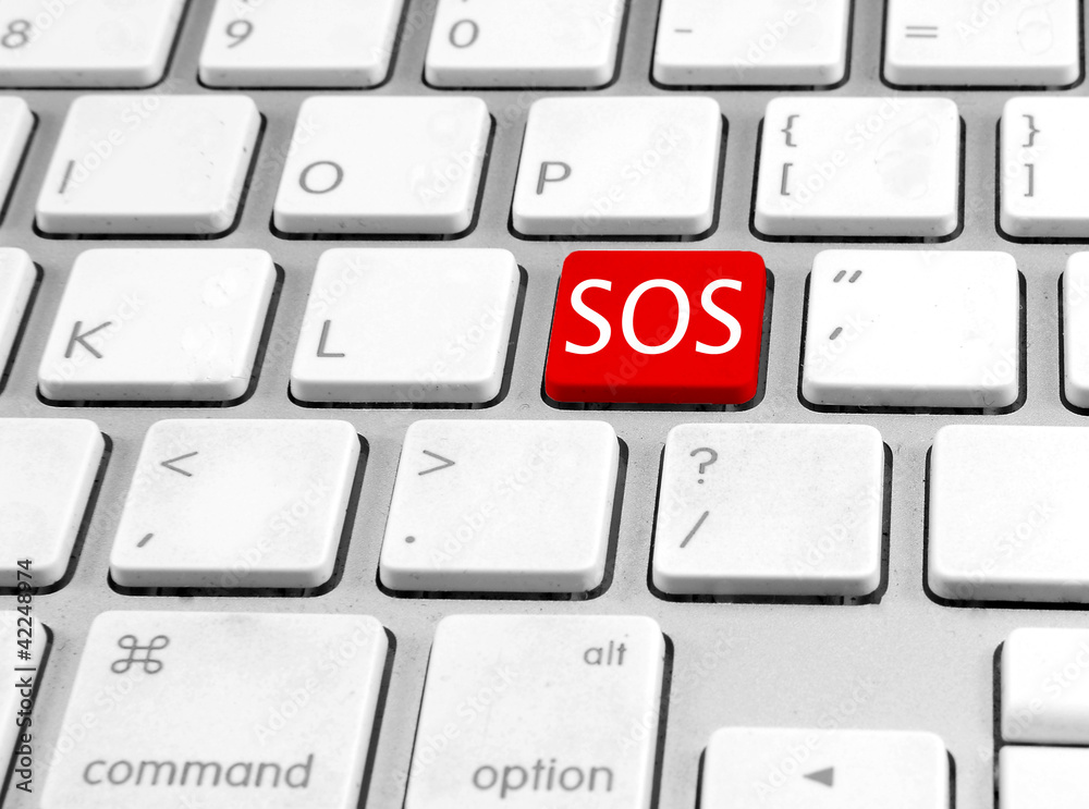 computer button with sign SOS computer button with sign SOS
