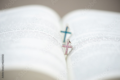 Bible and the pair of Cruxific out of focus