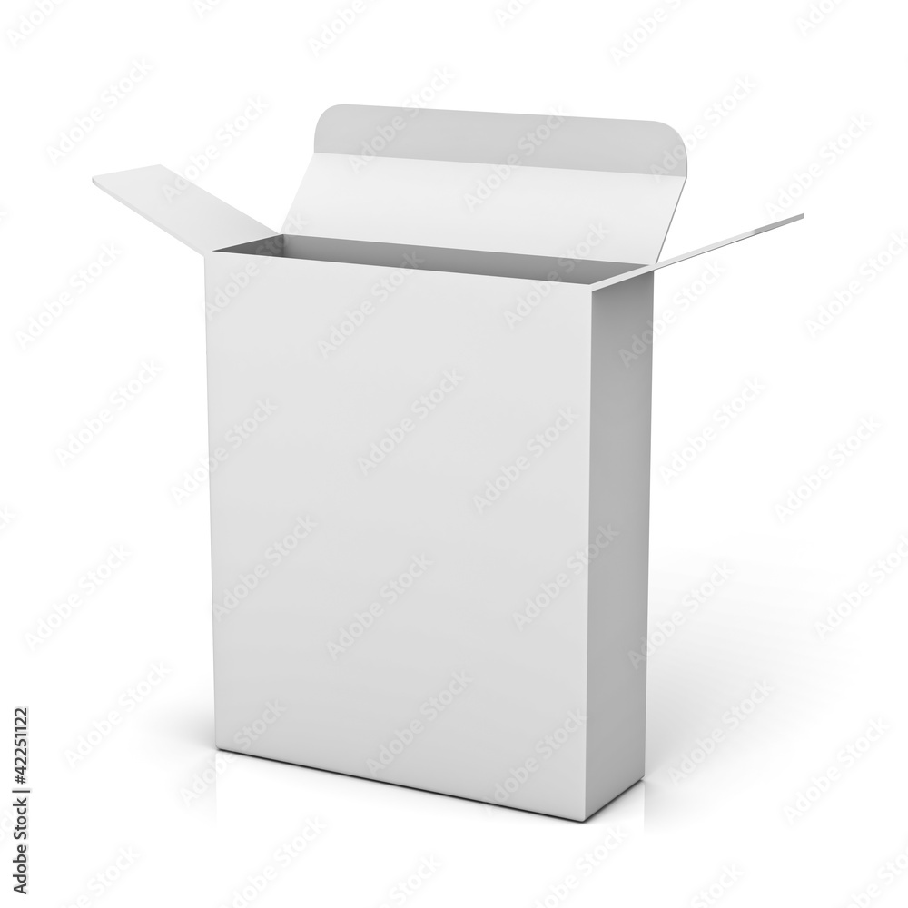 Blank open box on white background with reflection Blank open box on white background with reflection