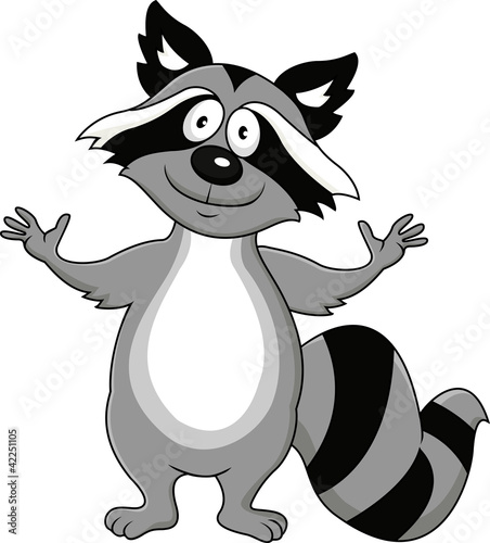 Funny raccoon cartoon isolated on white