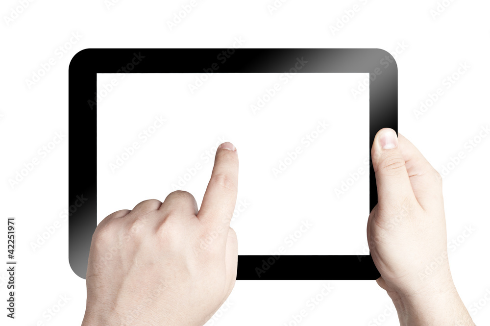 hand Holding Tablet PC on white