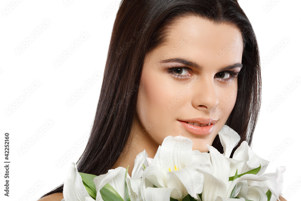 beautiful young girl with tulips beautiful young girl with tulips