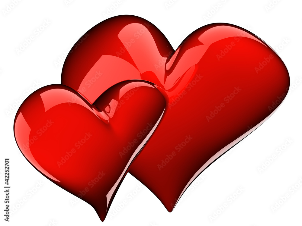 two glossy red hearts