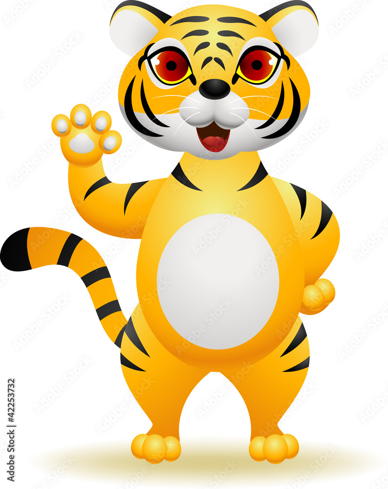 Tiger cartoon waving hand