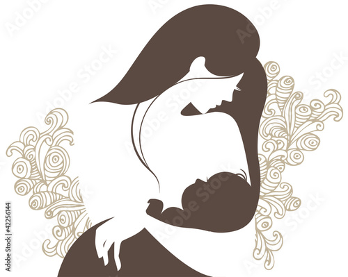 Beautiful mother silhouette with baby