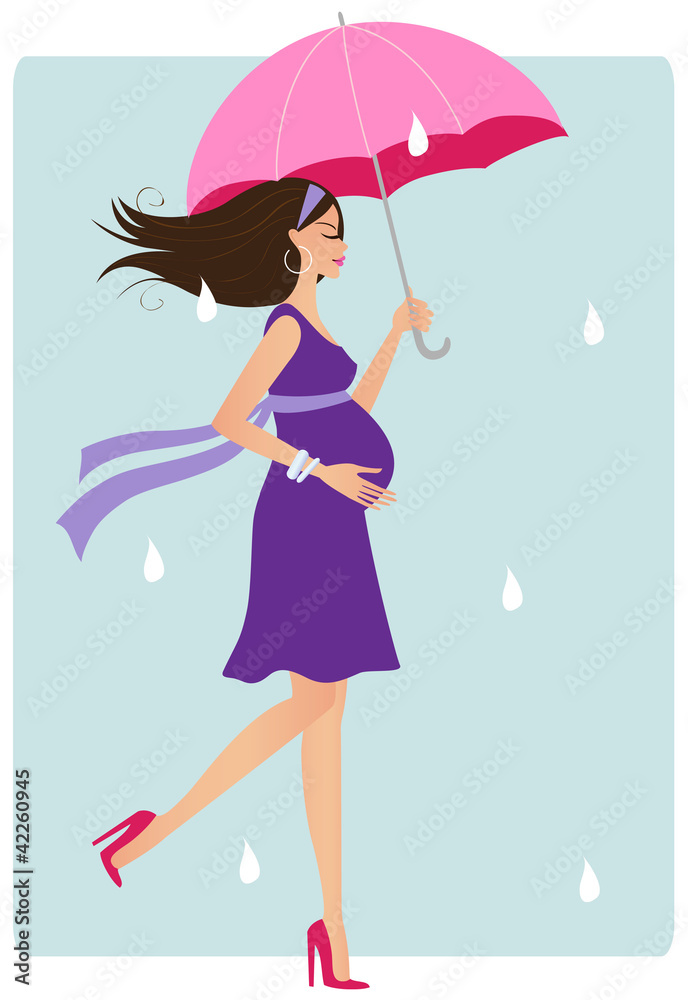 Fototapeta premium Happy pregnant woman in the rain