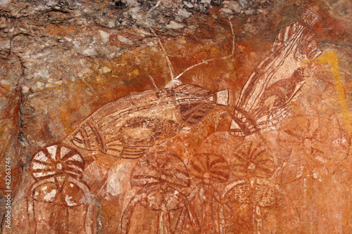 Aboriginal rock art depicting fishes, Nourlangie