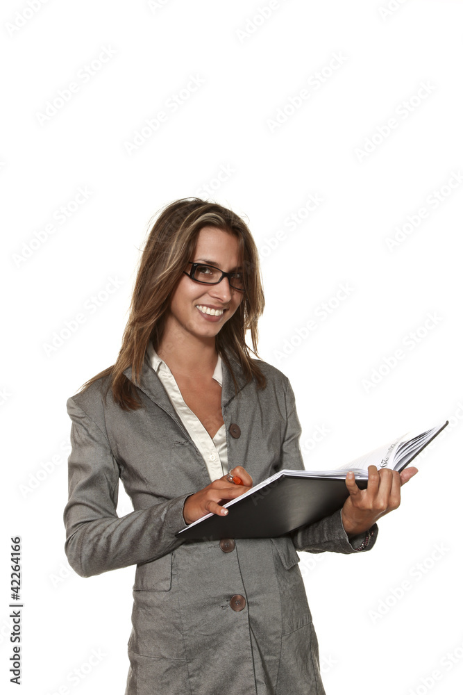 portrait of secretary on white background portrait of secretary on white background