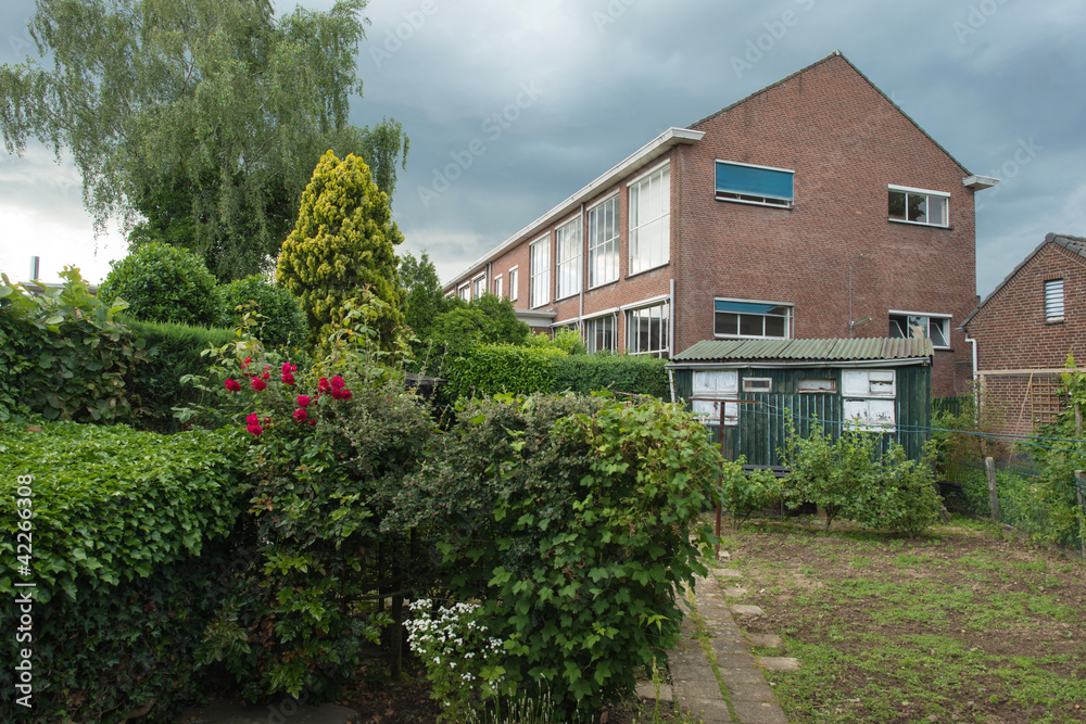 School behind a garden in spring School behind a garden in spring