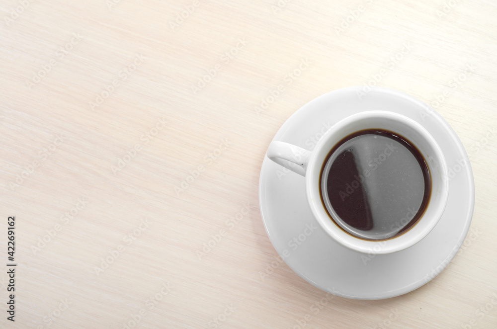 coffee classic cup on a wooden table top view