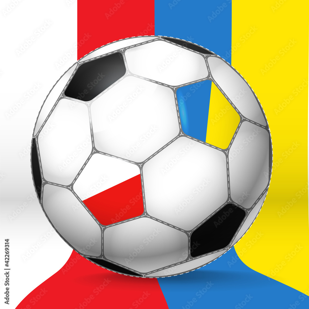 Classic Football ball with Poland and Ukrain flags. Vector illus Classic Football ball with Poland and Ukrain flags. Vector illus