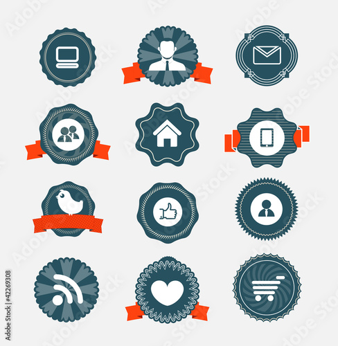 Modern computer icons on vintage labels collection