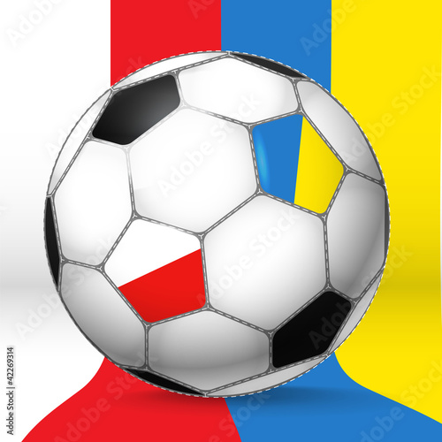 Classic Football ball with Poland and Ukrain flags. Vector illus