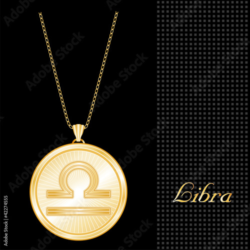 Libra Pendant Necklace, Chain, gold engraved astrology symbol