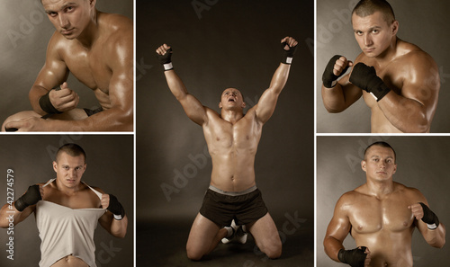 Young Boxer fighter over black