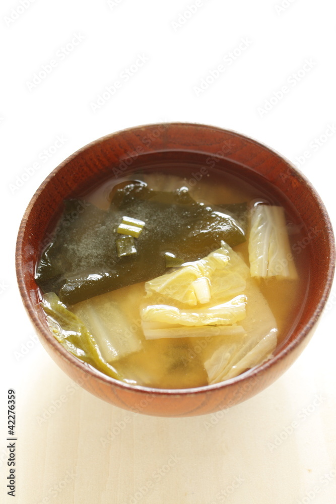 Japnaese cuisine, Wakame and chinese cabbage Miso soup Japnaese cuisine, Wakame and chinese cabbage Miso soup