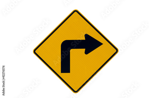 Right turn yellow traffic sign