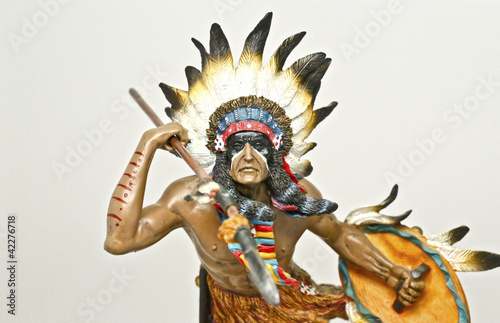 Tribal Indian Warrior Statue with Spear and Shield