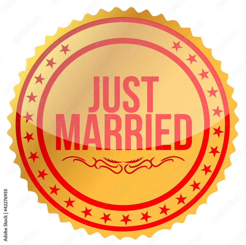 gold Just Married stamp print illustration design
