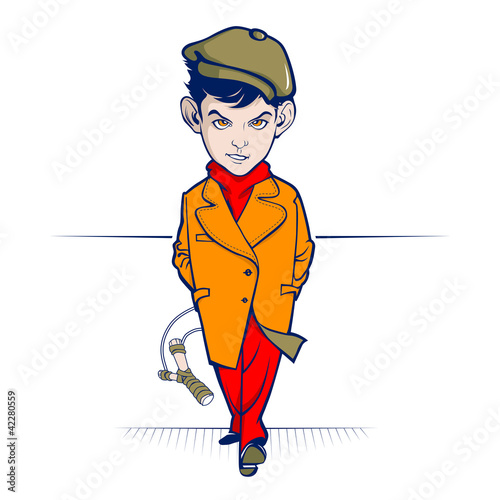 teen cartoon hooligan with slingshot