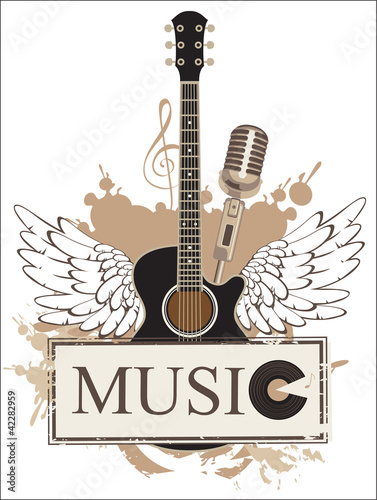 banner and wings with a guitar