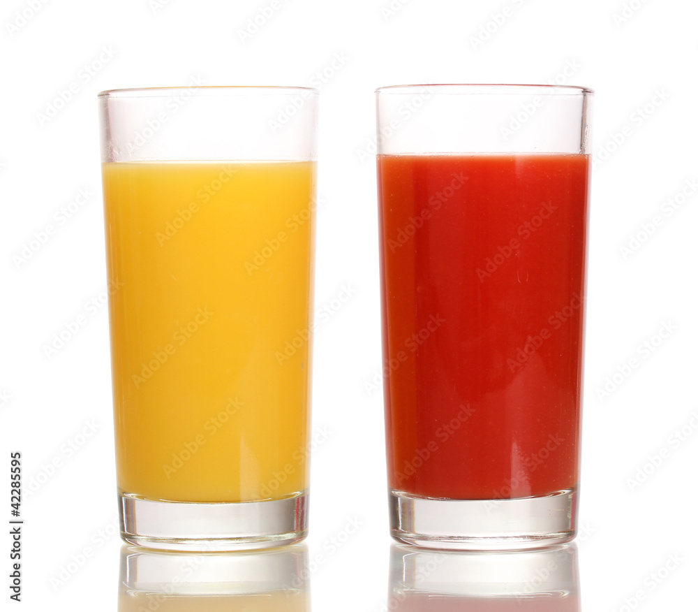 Tropical juices in glasses isolated on white Tropical juices in glasses isolated on white